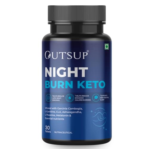 Image of Outsup Night Burn Keto | Fat Burner During Sleep | Reduce Stress & Improve Sleep with Garcinia Cambogia, L-Carnitine & Melatonin | Weight Loss Products for Women and Men | 30 Tablets (Pack of 1)