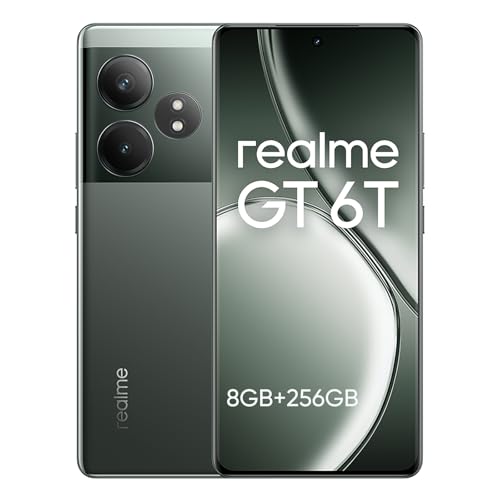 realme GT 6T Smartphone 5G,8GB+256GB Telefono Movil,6.78' 120Hz Pantalla ultrabrillante de 6000 nits,Snapdragon 7+ Gen 3,Cámara 50MP OIS,5500 mAh,Dual SIM Android 14,NFC,Verde(No Carga)