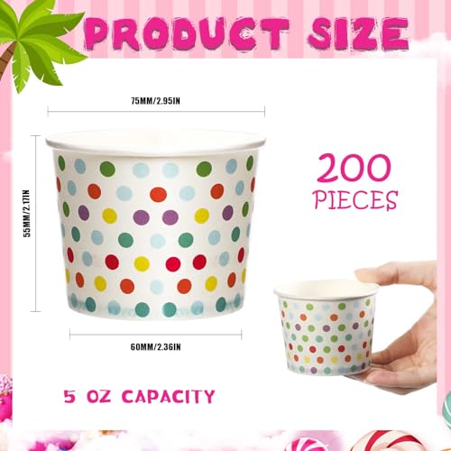 Image of Eccliy 200 Pack Paper Ice Cream Cups Bulk 5 oz Polka Dot Disposable Ice Cream Cups Colorful Small Sundae Bowls Candy Dessert Bowls for Treat Snake Frozen Yogurt Summer Wedding Birthday Party Supplies