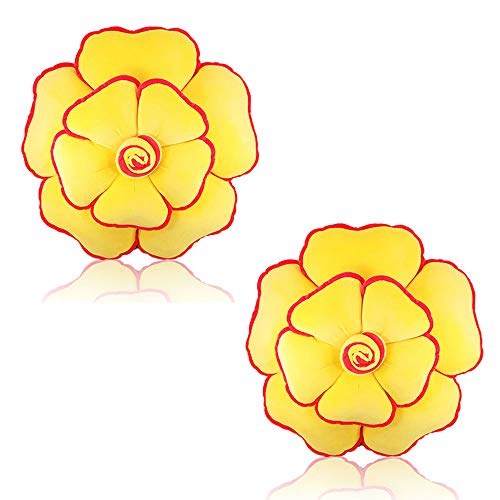 3D Flower Shaped Throw Pillow , Round Giant Flower Pillow,Rose Succulents Cushions,Floral Sham Gift 19.7 Inch (2 Yellow) #TOP30
