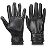 Meng Jiaran Mens Leather Gloves Black Sheepskin Driving Gloves Cashmere Lining Thick Full Touchscreen Hand Mittens For Bicycling Walking Shopping