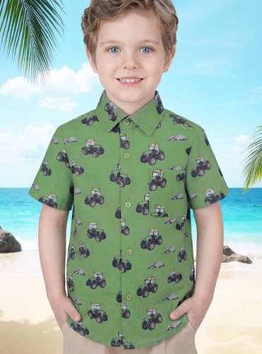 Image of Boys Hawaiian Button Down Shirt, Pure Combed Cotton Short Sleeve Size 3-15Y | Pure Combed Cotton, Smooth 60s yarn, Tagless Label, Pilling-Resistant, Shrink-Resistant, Fade-Resistant, Machine Washable
