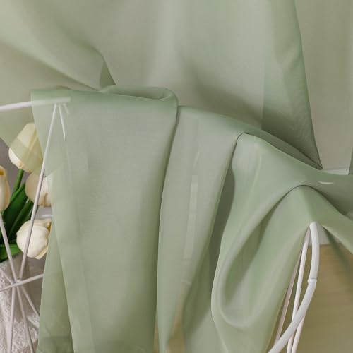 Image of OVZME Sage Green Sheer Curtains 78 Inches Long 2 Panels - Soft Light Filtering Window Sheer Panels for Living Room /Bedroom, Top Dual Rod Pocket, 1 Pair, Each 42Wx78L Inches