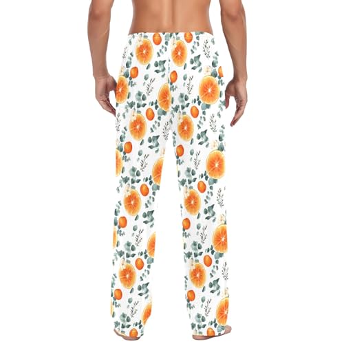 Mens Cotton Pajama Pants Sleep Lounge Pj Bottoms Sleepwear with Pockets Drawstring S Orange Vine3