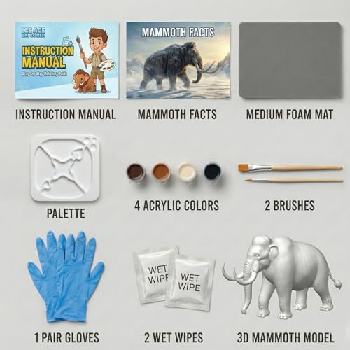 Image of Unscroo DIY 3D Model Painting Kits - Dinosaurs, Ice Age Animals & Unicorns - 3D Printed Art & Craft Hobby Gift for Kids, Teens & Adults - Return Gift Sets (Woolly Mammoth Single)