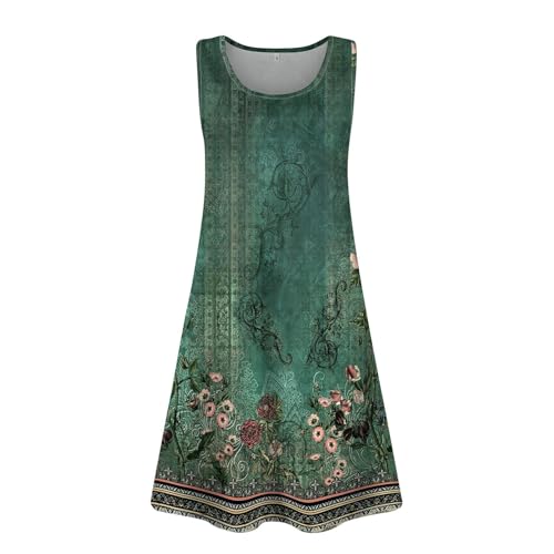 Generisch Schwarze Kleider Sommerkleid Damen Knielang Elegant Ärmellose Kleider Leicht Luftig Strandkleider Tank Kleider Freizeitkleid Sommer Midikleid Rundhals Kleider günstig kaufen Grün 3XL