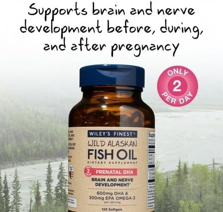 Wiley's Finest Wild Alaskan Fish Oil Prenatal DHA - 900mg EPA and DHA Omega-3s for Pregnant Women and Nursing Mothers - 120 Softgels (60 Prenatal Vitamin Servings) - Image 3