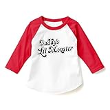Daddy Little Monster (Log) Unisex Child 3/4 Sleeve Raglan Children (4T) White