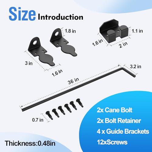 Image of 36 inch Cane Bolt Heavy-Duty Drop Rod for Gate, Heavy Duty Gate Latch for Wooden Fence Metal Gates, Vinyl Fence Gate Land Latch, Floor Latch for Fixing Door to The Ground, Black Coating, 2 Pack