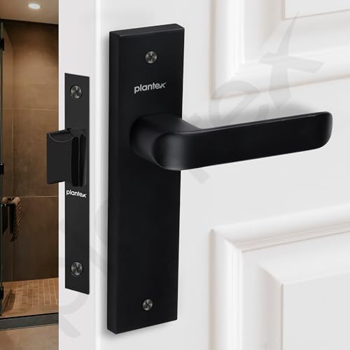 Image of Plantex Heavy Duty Door Lock - Bathroom Door Lock /Mortise 8inch Keyless Plate Handle Set for Home /Bathroom /Store Room /Balcony /Office with Baby Latch (8110, Z-Black)
