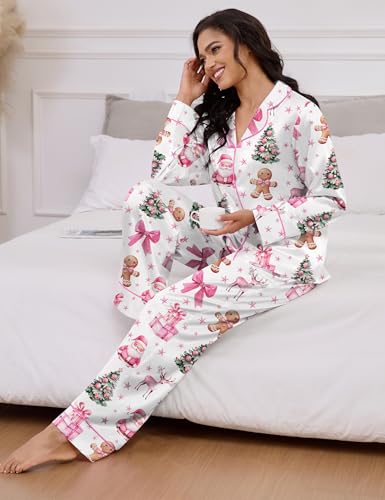 Image of SHESHOW Satin Pajamas Set for Women Set Long Sleeve Button Down Pjs Sets 2 Piece Loungewear Animal Sleepwear XS-XXL