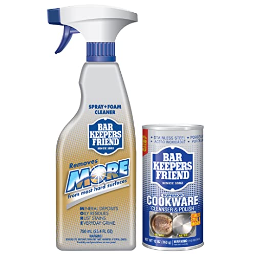 Bar Keepers Friend Cookware Cleanser Polish 13.5 oz and MORE Spray Foam Rust Stain Remover 25.4 oz Bundle