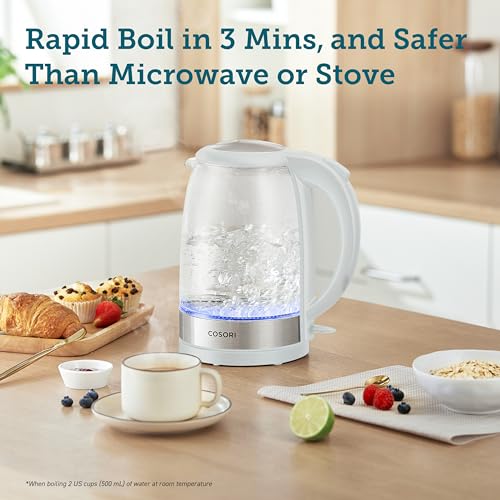 COSORI Electric Kettle, Tea Kettle Pot, 1.7L/1500W, Stainless Steel Inner Lid & Filter, Hot Water Kettle Teapot Boiler & Heater, Automatic Shut Off, BPA-Free, White