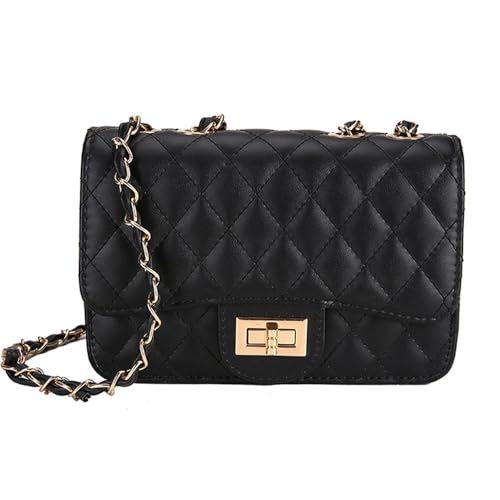 Quilted Leather Crossbody For Women Small Shoulder Purse With Chain Strap Trendy Ladies Small Soft Shoulder Bag Tote Retro Handbags