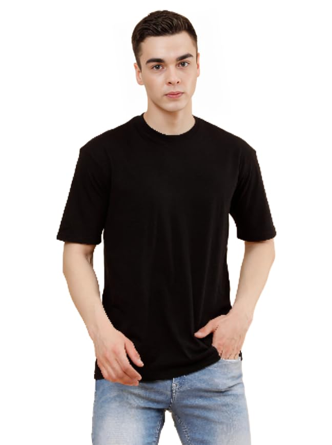Image of POCKMAN Oversized Fit Mens Round Neck Cotton Blend Half Sleeve Plain T-Shirts.