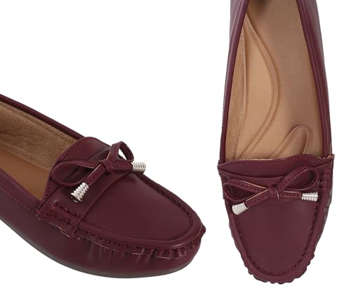 Image of Pluxh Women's Bow Detail Ballet Flats | Soft Cushioned Comfort Shoes | Lightweight Slip-On Footwear | Flexible Anti-Slip Sole | Office Flats