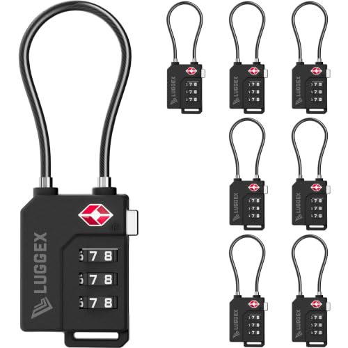 Image of LUGGEX 8 Pack TSA Locks for Luggage, Luggage Locks TSA Approved | Suitcase Locks in Gift Box, Ultra-Light 33g Combination Cable Locks, Easy-Read Dials for Suitcase Backpack Gym, Black