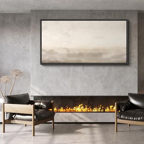 Image of MUDECOR Extra Large Framed Canvas Print Wall Art Soft Neutral Horizon Minimal Abstract Landscape Antique Ready to Hang Painting for Living Room Bedroom Multi-Sizes - 60 inchx30 inch