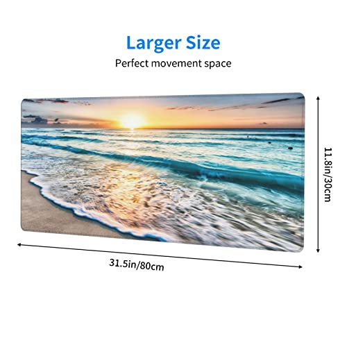 Large Mouse Pad Gaming Mousepad Xl Sunrise Beach Wave Desk Mat Mouse Pad Long 31.5X11.8 In Extended Big Mouse Pad Waterproof Desk Pad With Non-Slip Base And Stitched Edges Computer Keyboard Mouse Mat #TOP2