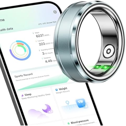 Smart Ring for Man Woman - Health & Fitness Tracker with IP68 Waterproof Bluetooth Sleep Monitor for Party, Work, Travel Cyan US11 Cover