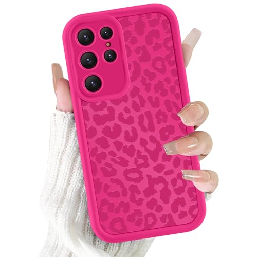 Cute Cheetah Print Case for Samsung Galaxy S25 Ultra 5G 6.8", Rose Red