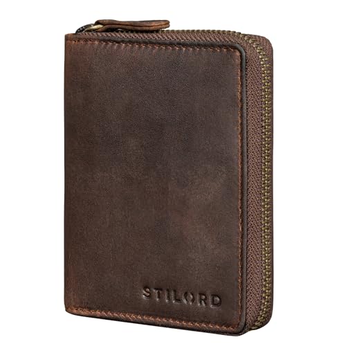 STILORD Giannis Mini Leder Portemonnaie Herren RFID Brieftasche Hochformat Geldbörse Klein mit Reißverschluss Vintage Wallet aus echtem Leder Farbe:Soria - braun