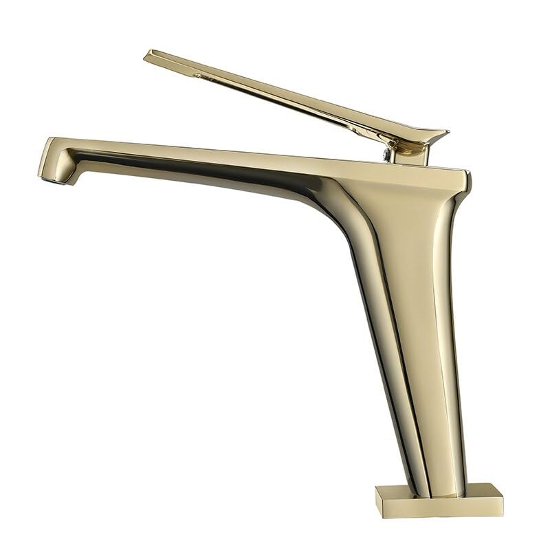 Robinet de lavabo de salle de bain mitigeur eau froide et chaude en laiton or poli sur pont