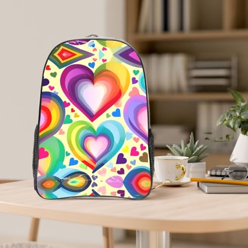 Sac à dos transparent au design cœurs colorés idéal pour le lycée - 5