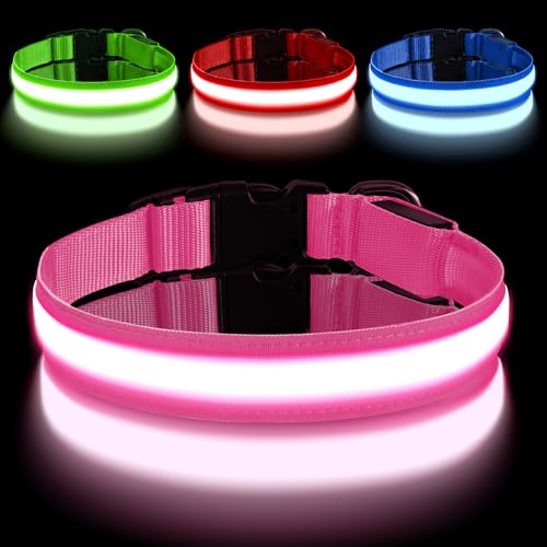 AUAUY Collier Lumineux LED Rechargeable pour Chien, avec Port Type-C, Collier LED Chien Réglable avec 3 Modes D'éclairag, Imperméable, pour Petits, Moyens...