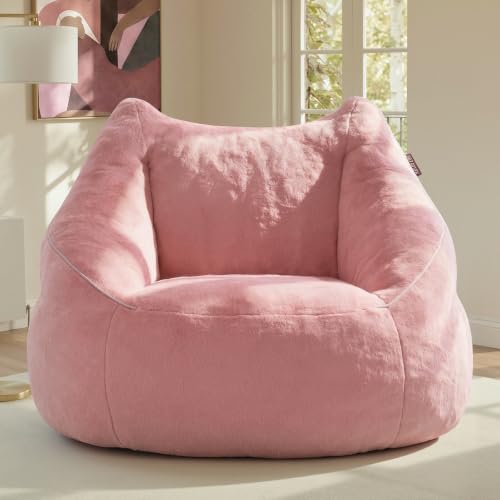 Image of Relefree Cafy Pink Bean Bag Chair for Adults,Oversized Reading Chair with Armrests,Memory Foam Filling Comfy Chair,Giant Cozy Adult Bean Bag Chair,Large Lazy Living Room Chair for Bedroom,Pink Rose