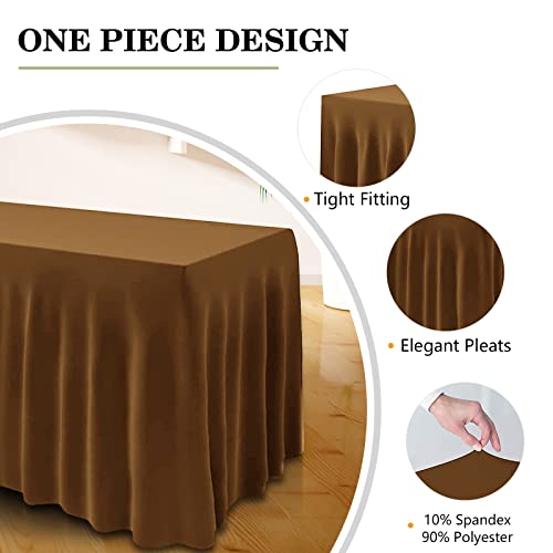Jieqier Table Cover And Table Skirt One-Piece For Folding Tables, 6Ft Spandex Fitted Tablecloth With Ruffles Skirt For Weddings, Banquets, Baby Showers, Parties, Vendors (Brown) #TOP1