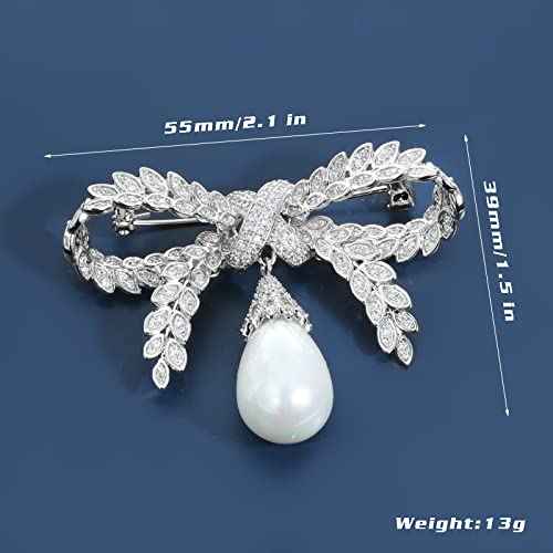 Image of Elegant Love Bow Brooch Micro Pave Cubic Zirconia Bowknot Wedding Bride Mother Brooch Pin Ribbon Shape Jewelry Brooch Breastpin