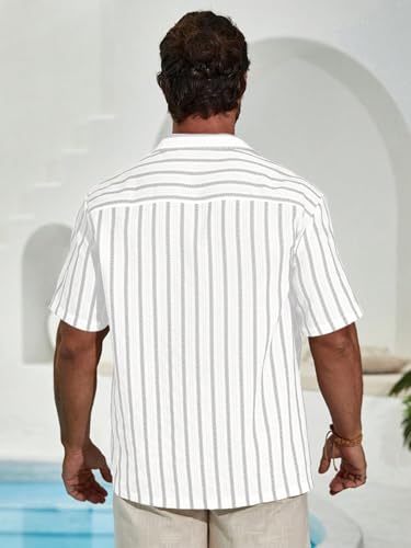 Image of TAGDO Men's Front Button Short Sleeve Striped Top, Casual (2026)