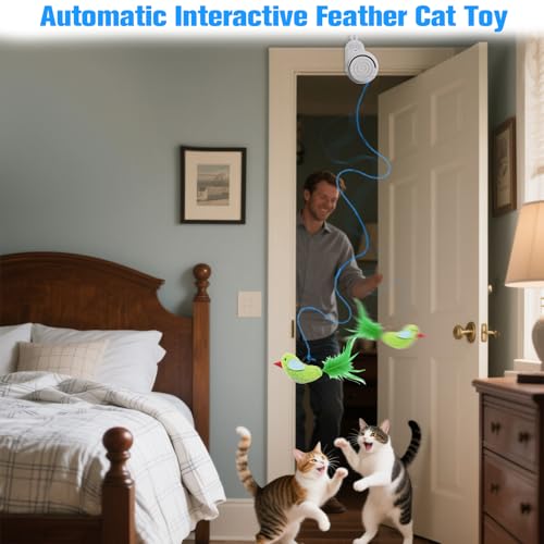 Image of Interactive Cat Toys for Indoor Cats: Automatic Electric Flying Bird Feather & Mouse Wand, Rechargeable Electric Hanging Play Chase Exercise Moving Enrichment Toy for Bored Kittens and Adult Cats