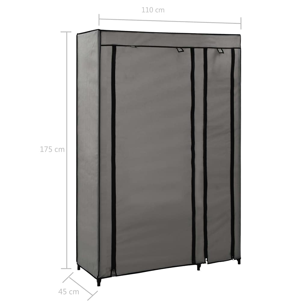 vidaXL Faltschrank Kleiderschrank Stoffschrank Campingschrank Garderobe Schrank Regal Textilschrank Garderobenschrank Grau 110x45x175cm Stoff