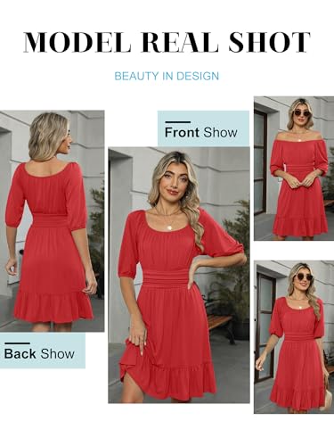 Image of ANRABESS Womens Lantern Short Sleeve Square Neck Casual Flowy Mini Dresses 2026 Holiday Summer Spring Beach Vacation Clothes