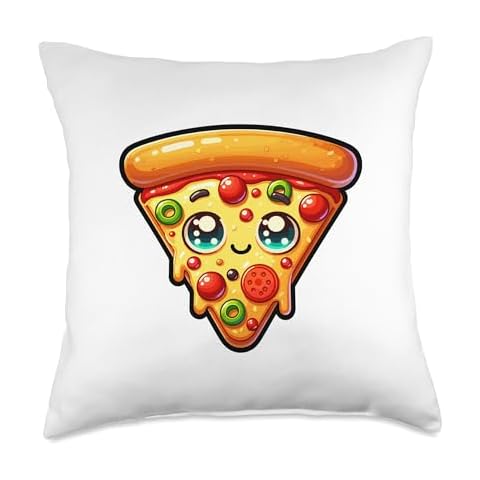 Colorful Creations Joyful Happy Cartoon Pizza Slice Food Throw Pillow, 18x18, Multicolor Cover