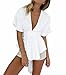 Yonala Women Deep V Neck Backless Hi-Low Hem Slim Solid Chiffon Shirt Blouse