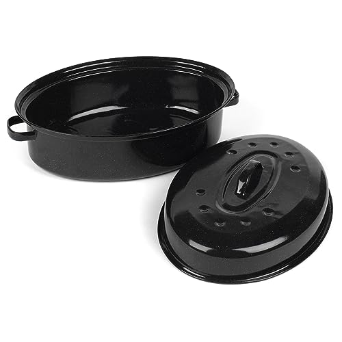 Salter BW12811EU7 - Fuente de horno de acero esmaltado vítreo de 38 cm con tapa, ovalada, sin PFAS, apta para lavavajillas, horno hasta 230 °C, fácil limpieza, carne asada y verduras, color negro