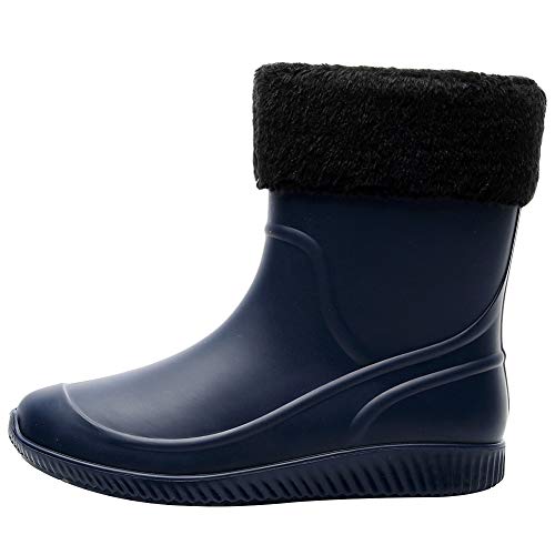 Image of ANUFER Men's Mid-Calf Snow Rain Boots Outdoor Waterproof Gardening Farm Boots with Removable Fluff Lining