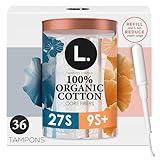 L. Tampons, Made with Organic Cotton, Super/Super Plus Absorbency, Multipack, Made Without Synthetic Pesticides, Rayon or Fragrances, Applicator Made Without BPA, Leak-Stopping Design, 36 Count