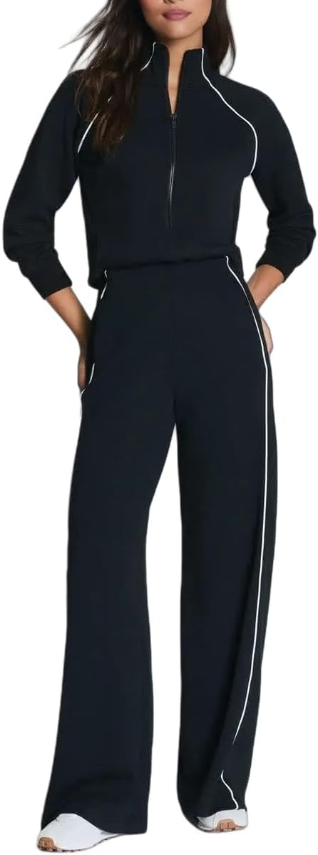 Jumpsuits for Women Casual One Piece Outfits Long Sleeve Mock Neck Wide Leg Pants Rompers