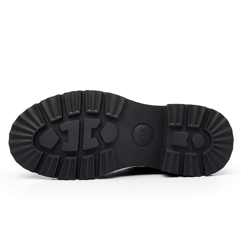 Men's Leather Thick-Soled Oxford Shoes Comfortable Handmade Round Toe Slip-on Non-Slip Convex Sole Lace-up Formal Derby Shoes Suitable for Casual Business Work Office Wedding Banquet4