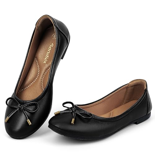 Womens Flats Ballet Shoes Comfortable Bowknot Round Toe Slip On Ballerina Dress Walking Flats Shoes with Latex Insole Low Wedge (Size Up)