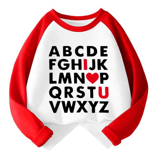 Image of Kids Valentines Shirt Boys Girls Valentine's ABC I Love U Heart Heart XO XO Graphic Tees Raglan Toddler Long Sleeve Tops