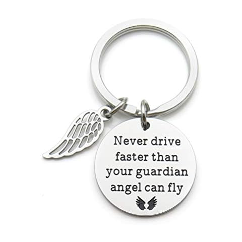 WISHOW Never Drive Faster Than Your Guardian Angel Can Fly Sweet 16 new drivers Gift Stainless Steel Keychain Cover