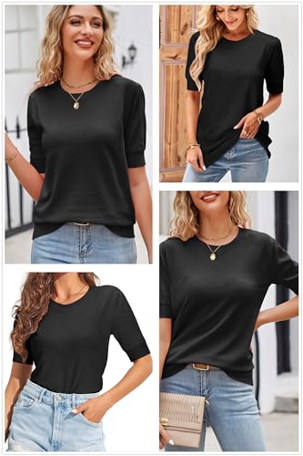 Image of Newshows Women's Sweater Short Sleeve Summer Fall Casual Business Shirts | Stretchy, Breathable, Lightweight, Summer Casual Sweater for Business 2026, Crewneck Dressy Tops, Daily Pullover, Work