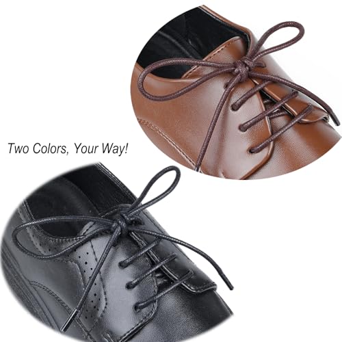 Image of Handshop 3 Pairs Dress Shoe Laces | 3 /32 inch Thin Round Waxed Shoelaces | Polished waxed sheen, tightly woven cotton, secure tie, for oxfords, derbies and chukka boots, 23 inch-63 inch sizes and 15 colors