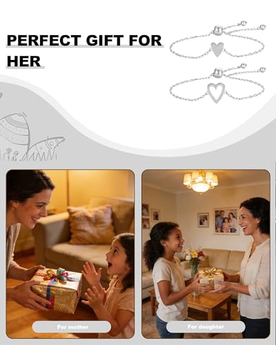 Image of Mother Daughter Bracelets Set for 2 Matching Heart Bracelets for Mother and Daughter to My Mom Bracelet Birthday Mothers Day Gifts for Mom Daughters