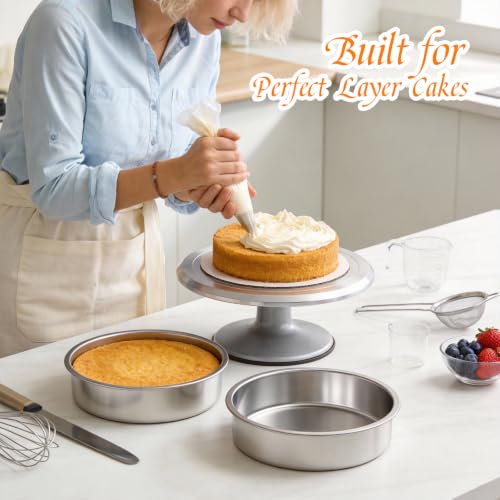 tifanso 3PCS 8" Round Stainless Steel Even Heating Cake Pans for Baking - Image 5
